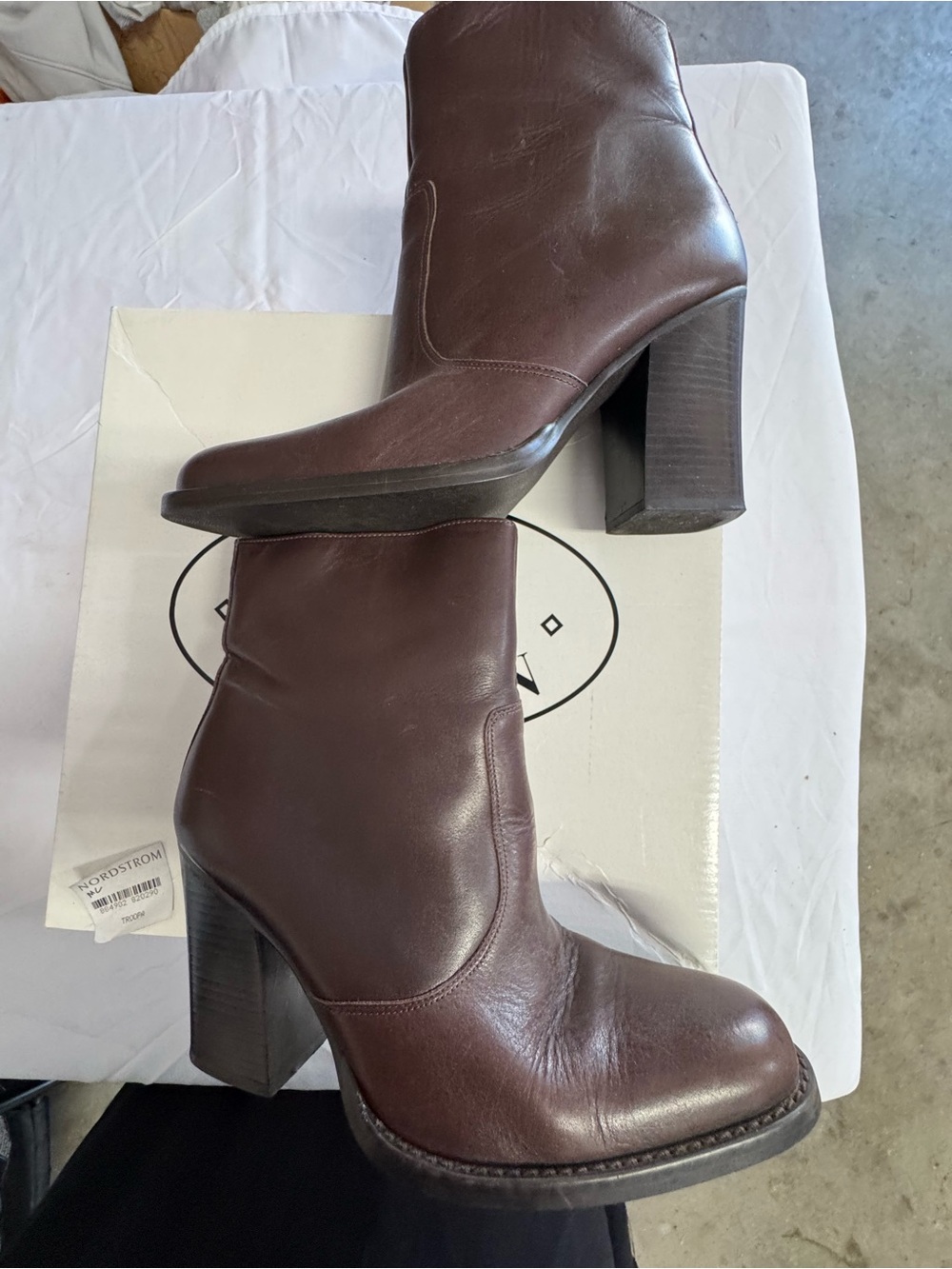 Nine West Dark Brown Leather Zipper Block Heel Ankle Boots